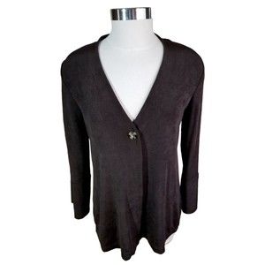 Chicos Traveler Sz 0 Women 4-6 Long Sleeve Brown Jacket Sweater Cardigan Button